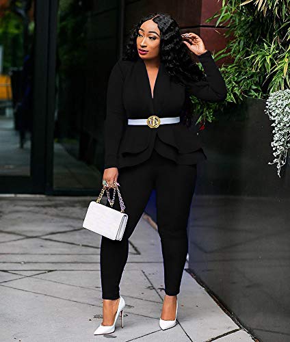 2 Piece Outfits for Women Long Sleeve Peplum Tops Shirt with Pants Casual Elegant Business Suit Sets - Image 3