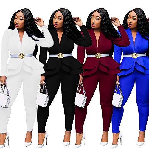 2 Piece Outfits for Women Long Sleeve Peplum Tops Shirt with Pants Casual Elegant Business Suit Sets - Image 4