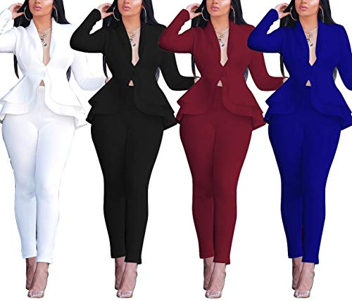 2 Piece Outfits for Women Long Sleeve Peplum Tops Shirt with Pants Casual Elegant Business Suit Sets - Image 5