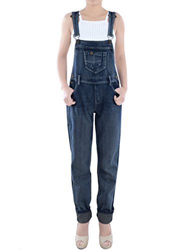Anna-Kaci Womens Vintage Wash Straight Leg Denim Overalls With Pocket Bib - Image 3