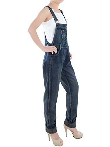 Anna-Kaci Womens Vintage Wash Straight Leg Denim Overalls With Pocket Bib - Image 4