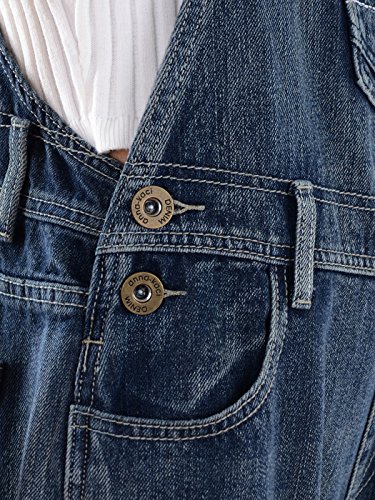 Anna-Kaci Womens Vintage Wash Straight Leg Denim Overalls With Pocket Bib - Image 7