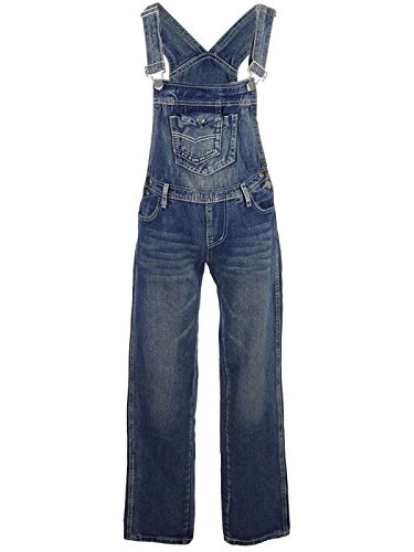 Anna-Kaci Womens Vintage Wash Straight Leg Denim Overalls With Pocket Bib