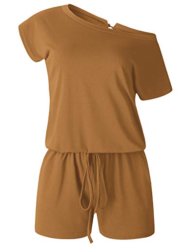 ANRABESS Women's Casual Short Sleeve Crewneck Off Shoulder Short Romper Jumpsuit A204jiaotang-S - Image 3