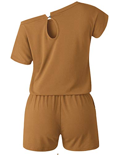 ANRABESS Women's Casual Short Sleeve Crewneck Off Shoulder Short Romper Jumpsuit A204jiaotang-S - Image 4