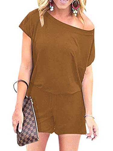 ANRABESS Women's Casual Short Sleeve Crewneck Off Shoulder Short Romper Jumpsuit A204jiaotang-S
