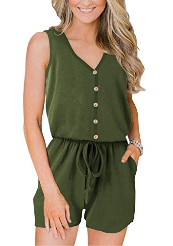 ANRABESS Women Sleeveless Rompers Button Down Short Pant Jumpsuits with Elastic Waist A220junlv-S 20