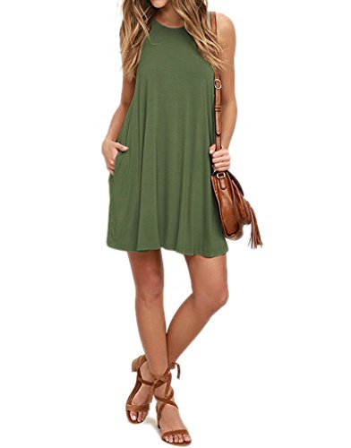 AUSELILY Women Summer Casual T Shirt Dresses Beach Cover up Plain Pleated Tank Dress - Image 3
