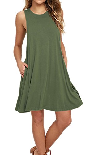 AUSELILY Women Summer Casual T Shirt Dresses Beach Cover up Plain Pleated Tank Dress - Image 2