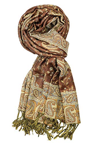 Achillea Soft Silky Reversible Paisley Pashmina Shawl Wrap Scarf w/Fringes - Image 3