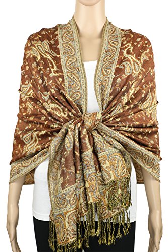 Achillea Soft Silky Reversible Paisley Pashmina Shawl Wrap Scarf w/Fringes - Image 4