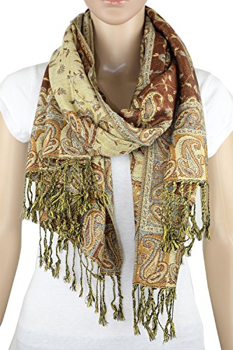Achillea Soft Silky Reversible Paisley Pashmina Shawl Wrap Scarf w/Fringes - Image 5