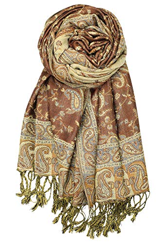 Achillea Soft Silky Reversible Paisley Pashmina Shawl Wrap Scarf w/Fringes