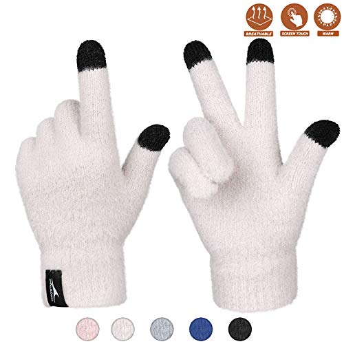 Achiou Winter Touchscreen Gloves Knit Warm Thick Thermal Soft Comfortable Wool Lining Elastic Cuff Texting for Women Men