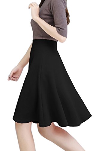 Afibi Womens Stretch Waist A-line Flared Skater Midi Skirt - Image 3