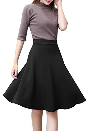 Afibi Womens Stretch Waist A-line Flared Skater Midi Skirt