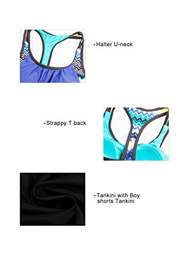 Aleumdr Womens Blouson Striped Printed Strappy T-Back Push up Tankini Top with Shorts - Image 7