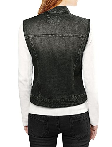 Allegra K Women's Buttoned Washed Denim Vest Jacket W Chest Flap Pockets - Image 4