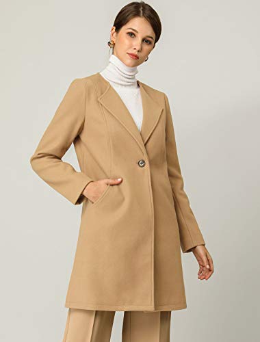 Allegra K Women's Mid-length Overcoat Collarless Minimalist Work Winter Long Coat - Image 3