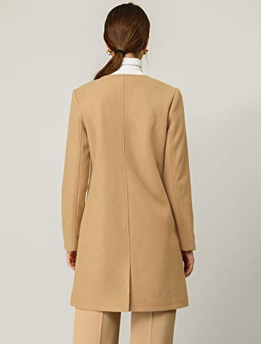 Allegra K Women's Mid-length Overcoat Collarless Minimalist Work Winter Long Coat - Image 6