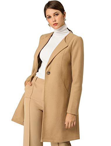 Allegra K Women's Mid-length Overcoat Collarless Minimalist Work Winter Long Coat