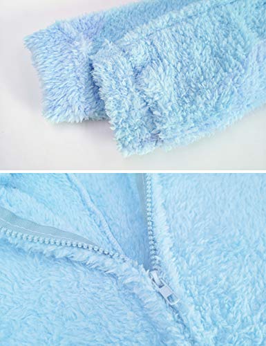 Amiliashp Womens Cute Sherpa Romper Fleece Onesie Pajama One Piece Zipper Short Hooded Jumpsuit Sleepwear Playsuit - Image 7