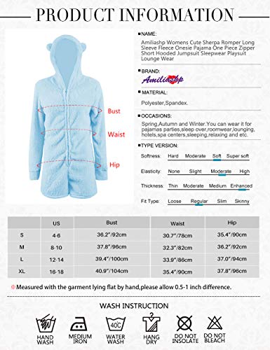 Amiliashp Womens Cute Sherpa Romper Fleece Onesie Pajama One Piece Zipper Short Hooded Jumpsuit Sleepwear Playsuit - Image 8