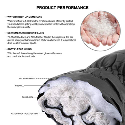 Andake 90% Duck Down Mittens Waterproof Gloves for Women Man -20℉ Cold Weather Warm Winter Snow Mittens Gloves for… - Image 4