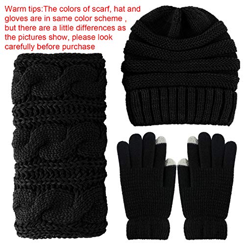 Aneco Winter Warm Knitted Scarf Beanie Hat and Gloves Set Men & Women's Soft Stretch Hat Scarf and Mitten Set - Image 3