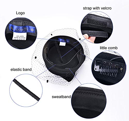 Aniwon Pillbox Hat, Wedding Hat Caps with Veil Vintage Bow Fascinator Hats Caps for Women A Black - Image 6