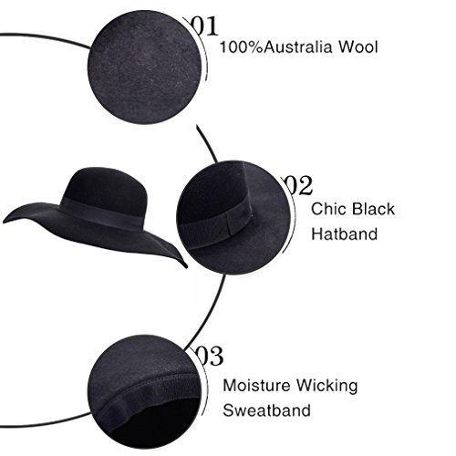 Anycosy Wool Floppy Hat for Women Wide Brim Felt Fedora Panama Hats - Image 4