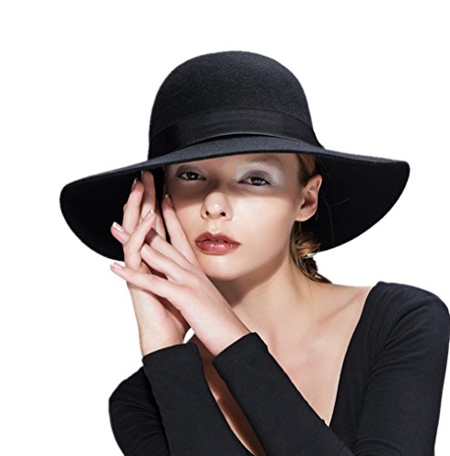 Anycosy Wool Floppy Hat for Women Wide Brim Felt Fedora Panama Hats