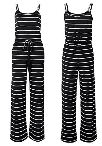 Artfish Women Casual Sleeveless Spaghetti Strap Striped Lounge Pajama Jumpsuit - Image 3