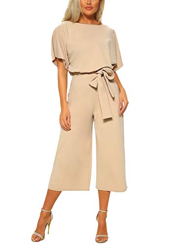 ASYOLY Women Casual Long Pants Loose Wide Legs Jumpsuits Rompers Batwing Sleeve Crew Neck