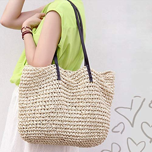 Ayliss Women Straw Woven Tote Large Beach Handmade Weaving Shoulder Bag Purse Straw Handbag - Image 3