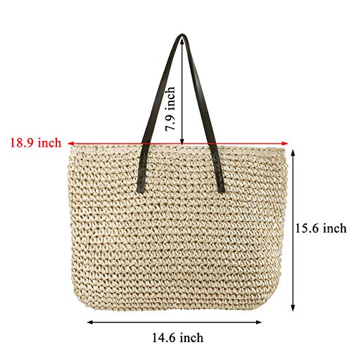 Ayliss Women Straw Woven Tote Large Beach Handmade Weaving Shoulder Bag Purse Straw Handbag - Image 4
