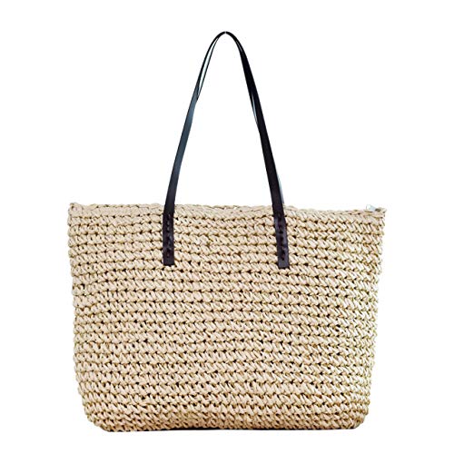 Ayliss Women Straw Woven Tote Large Beach Handmade Weaving Shoulder Bag Purse Straw Handbag - Image 2