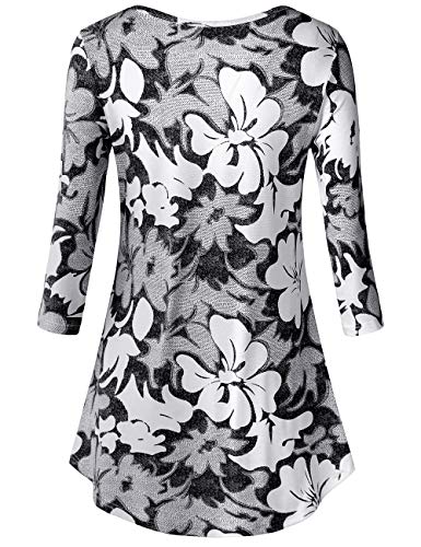 BAISHENGGT Women's Round Neck 3/4 Sleeve Buttons Floral Tunic Tops - Image 3