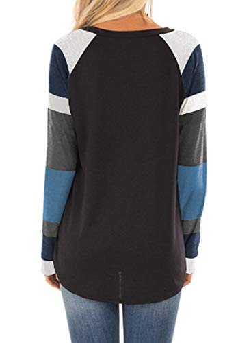 BLENCOT Women Lightweight Blouse Color Block Long Sleeve Loose Fit Tunics Shirts Tops - Image 3