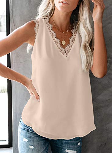BLENCOT Women's V Neck Lace Trim Tank Tops Casual Loose Sleeveless Blouse Shirts - Image 3
