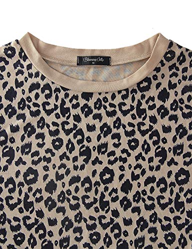 Blooming Jelly Womens Leopard Print Tops Short Sleeve Round Neck Casual T Shirts Tees