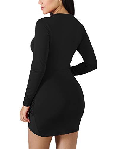 BORIFLORS Women's Sexy Wrap Front Long Sleeve Ruched Bodycon Mini Club Dress - Image 7