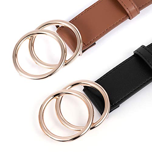 BROMEN Belt for Women Leather Belts for Dress Jeans Pants Waist Belt with Double O-Ring Buckle Black - Image 5