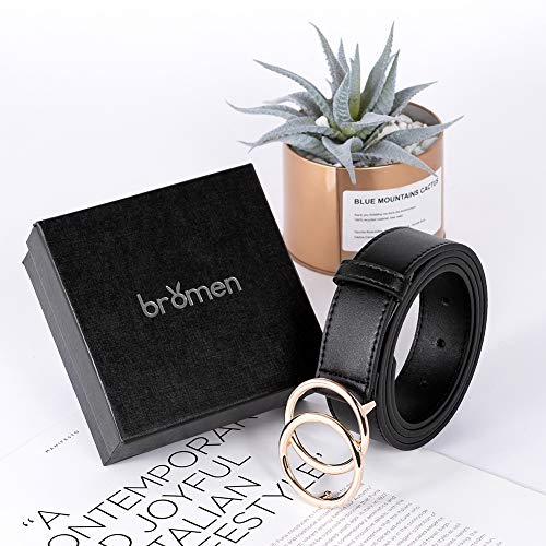 BROMEN Belt for Women Leather Belts for Dress Jeans Pants Waist Belt with Double O-Ring Buckle Black - Image 7
