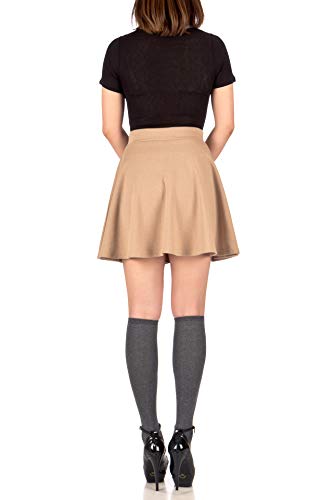 Basic Solid Stretchy Cotton High Waist A-line Flared Skater Mini Skirt - Image 4
