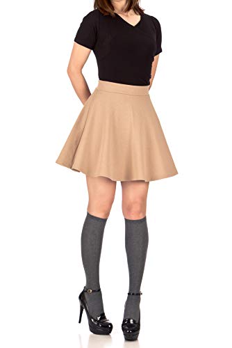Basic Solid Stretchy Cotton High Waist A-line Flared Skater Mini Skirt - Image 5