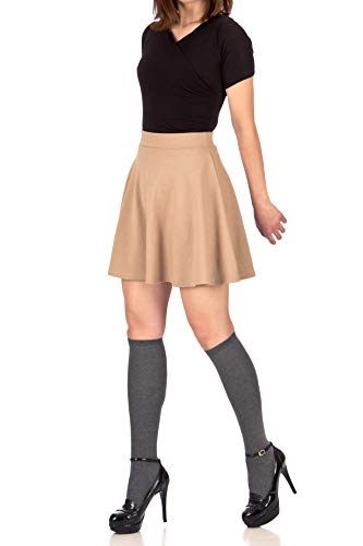 Basic Solid Stretchy Cotton High Waist A-line Flared Skater Mini Skirt - Image 6