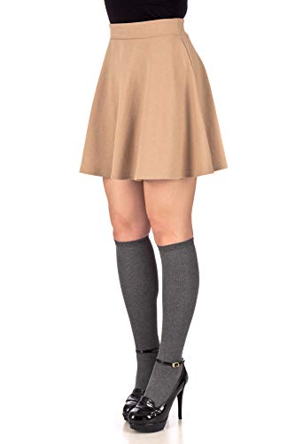 Basic Solid Stretchy Cotton High Waist A-line Flared Skater Mini Skirt - Image 7