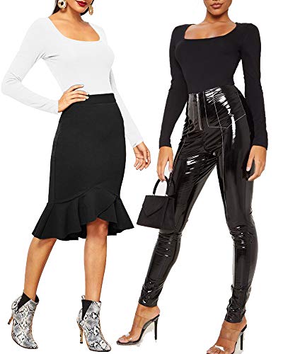 BelleLovin Women's Square Neck Long Sleeve T-shirt Basic Bodysuit Jumpsuits - Image 7