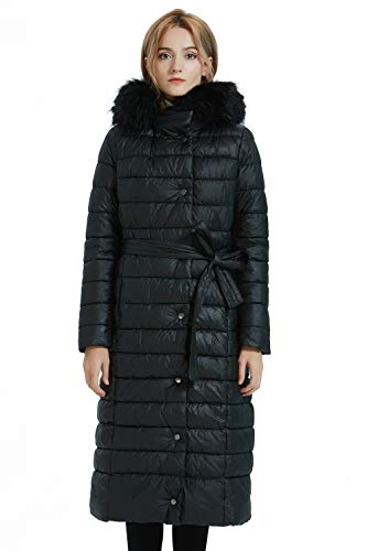 Bellivera Womens Puffer Jacket, Winter Coats for Women Fashion Long Hooded Padded Bubble Coat with Faux Fur Collar
